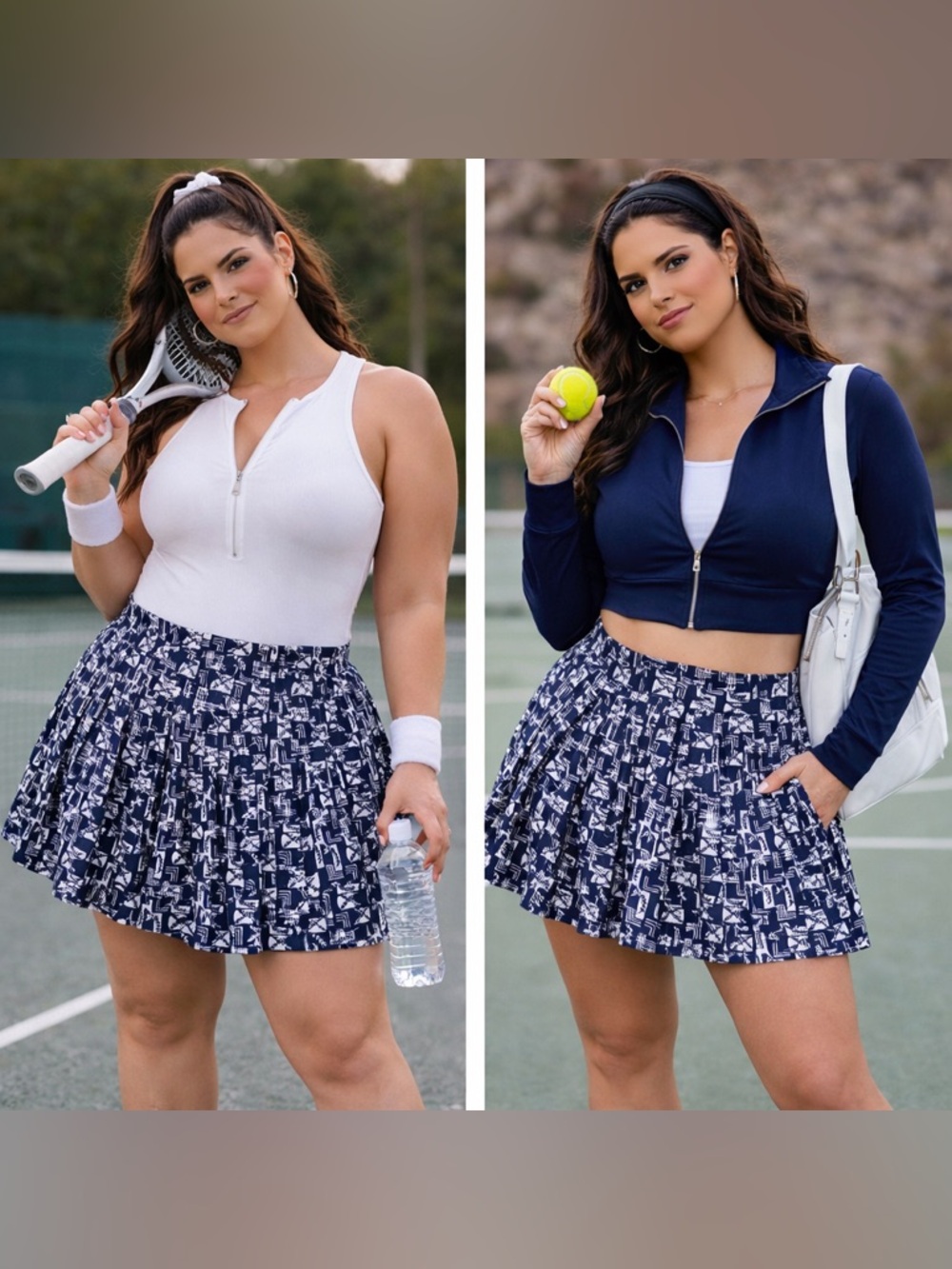 NWT Prince Navy White Geometric Pleated Tennis Skirt Sz 16 Sporty Preppy Vintage